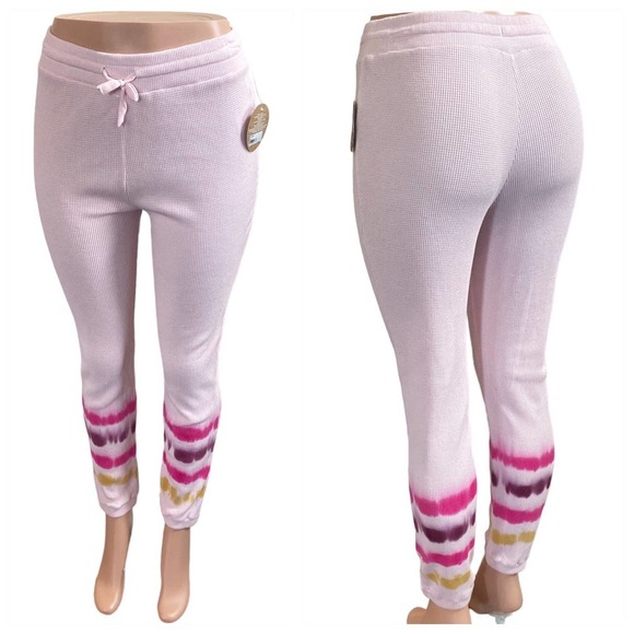 NWT SUNDOWN BY SPLENDID Womens Pink Thermal Textured Joggers, size Medium - Picture 2 of 10